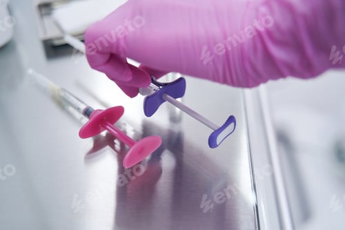 Preview: Close up of hand in gloves taking prick