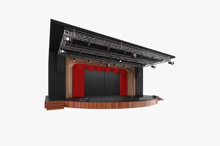 Preview: Stage with Black Floor, Brown Back Wall, and Red Curtains