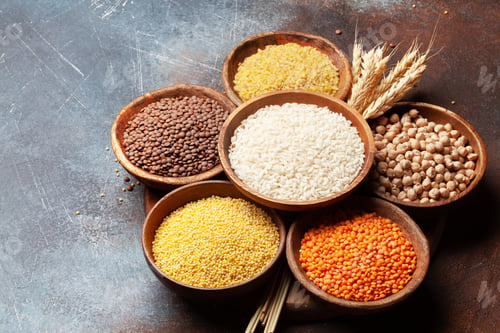 Preview: Gluten free cereals. Rice, buckwheat, corn groats, quinoa and millet