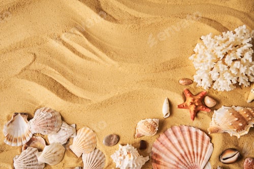 Preview: Amazing seashells on sea beach sand background