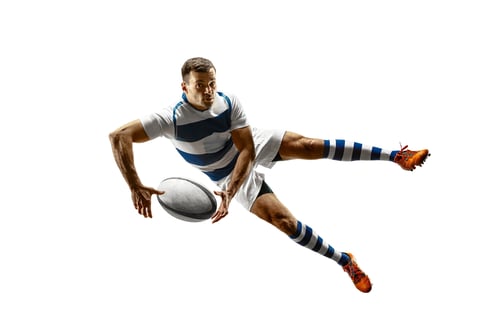 Preview: The silhouette of one caucasian rugby male player isolated on white background