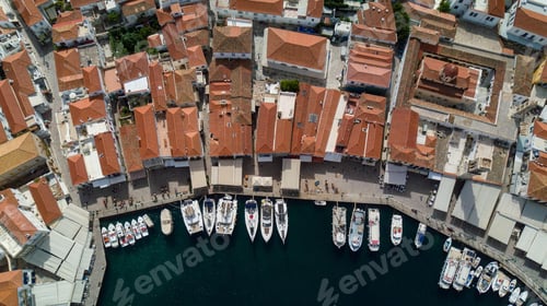 Preview: Aerial shot of the port of Hydra island in Greece