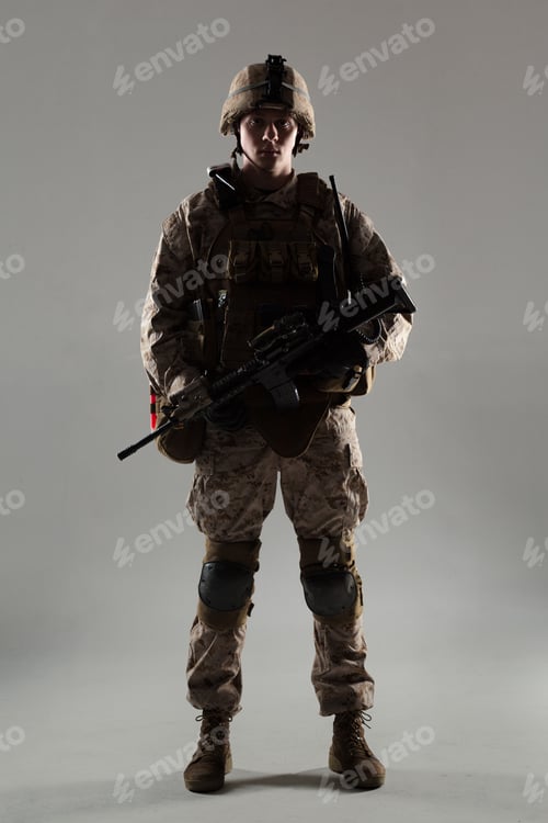 Preview: Soldier stands with rifle during 5G internet demonstration in training center