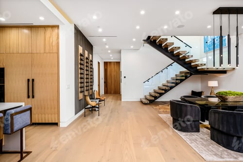 Preview: Modern Home Interior with Staircase and Wine Rack