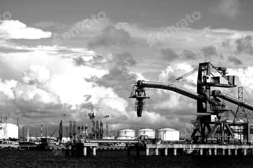 Preview: Grayscale shot of working metallurgical plant