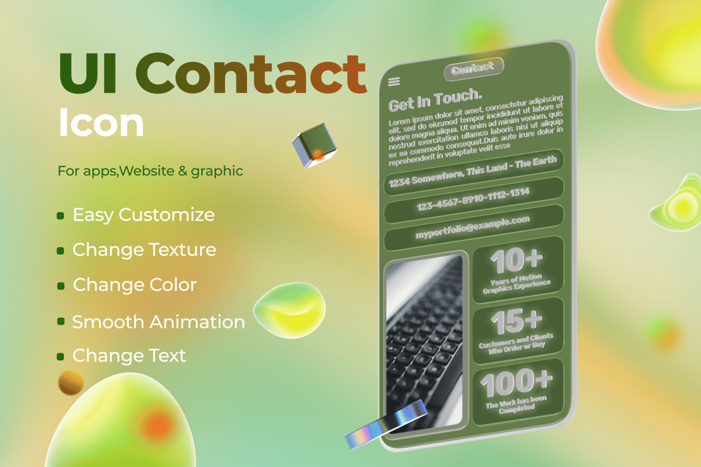 UI Contact 3D, Incl. app demo & marketing - Envato