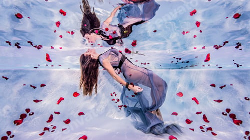 Preview: Woman underwater with rose petals