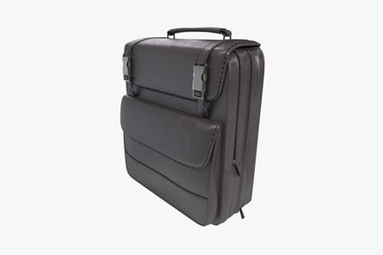 Preview: Black leather briefcase with buckles and zipper closure
