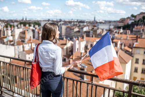 Preview: Woman with french flag in Lyon