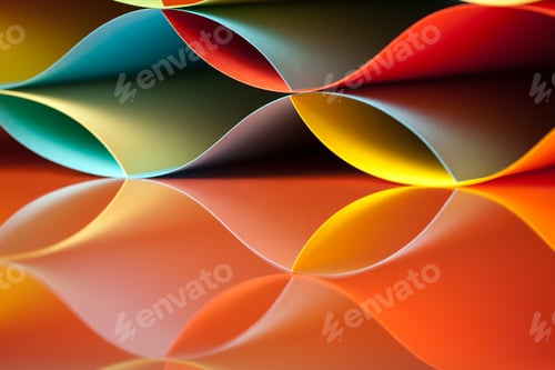 Preview: curved, colorful sheets paper with mirror reflexions
