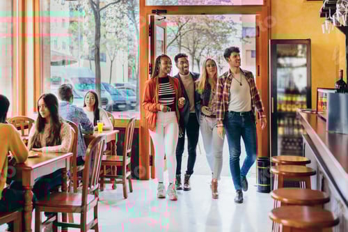 Preview: interracial group enters a restaurant