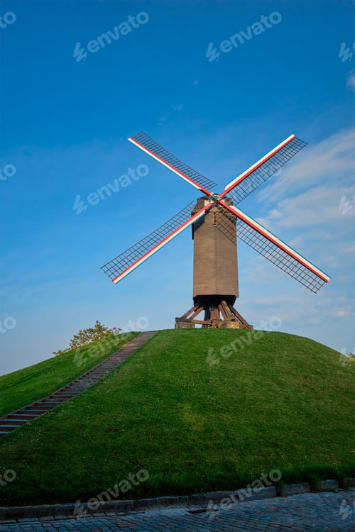 Preview: Sint-Janshuismolen Sint-Janshuis Mill windmill in Bruges on sunset, Belgium