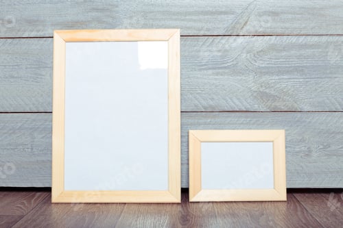 Preview: photo frames on the wooden wall