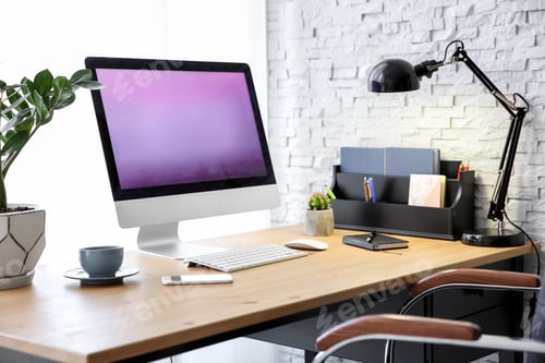 Preview: Stylish workplace with computer on table