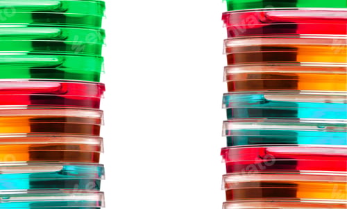 Preview: Stack of colorful Petri dishes isolated