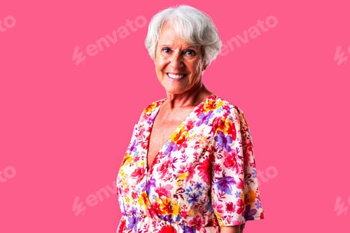 Preview: Beautiful senior woman with gray hair portrait in studio