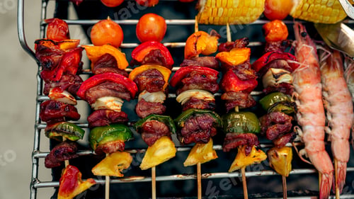 Preview: Summer BBQ Delicious BBQ Grill, nobody, on stove, Shrimp and Pork