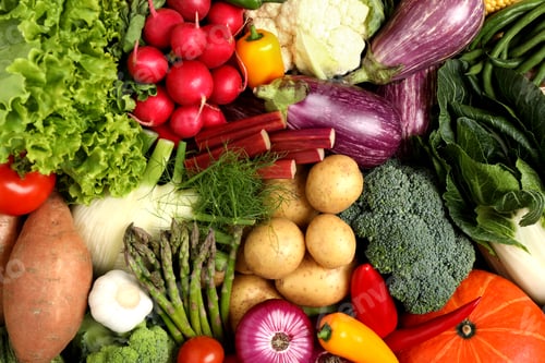 Preview: Different fresh vegetables as background, closeup view