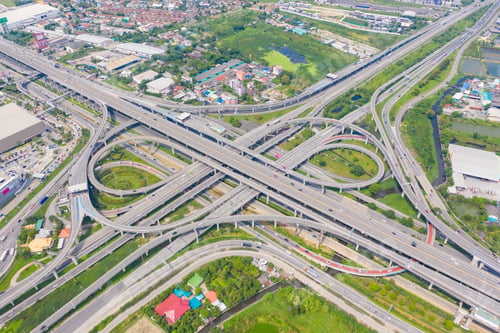 Preview: Cars driving on highway or motorway. Overpass bridge street roads in urban city town.