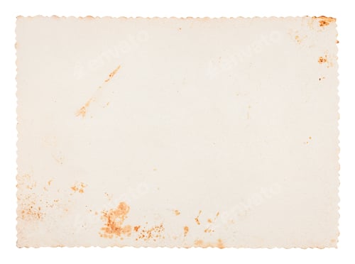 Preview: Vintage stained blank paper texture with scalloped edges isolated on white background