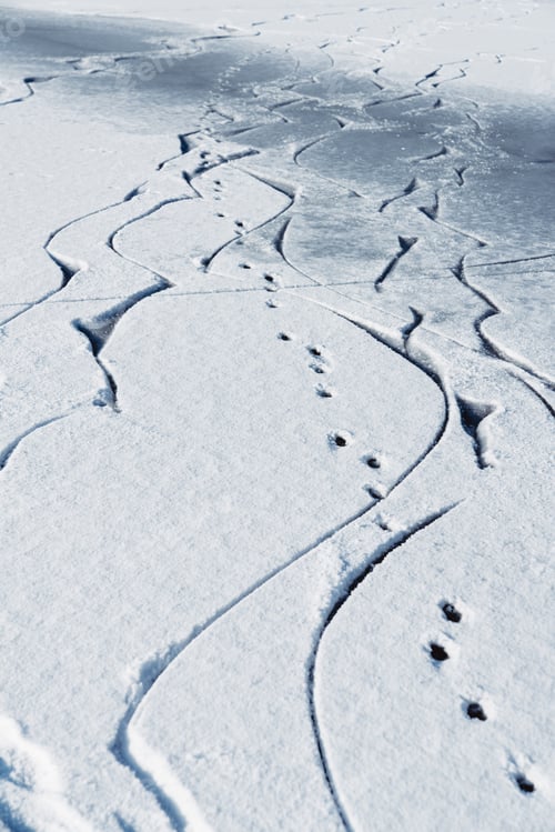 Preview: Human footprints on snow covered ice