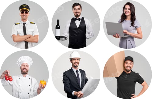 Preview: Positive people of different professions in circles
