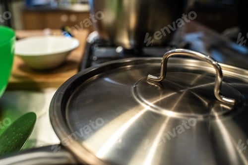Preview: Metal pot in a restaurant kitchen.