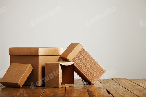 Preview: Mockups of blank brown corrugated cardboard boxes
