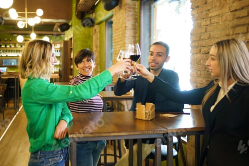 Preview: Man and women proposing toast during party