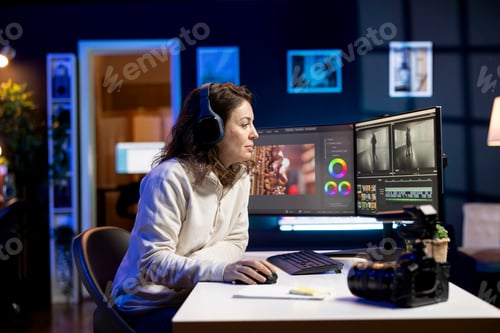 Preview: Videographer using headphones to test and improve audio quality