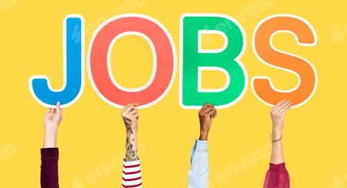 Preview: Hands holding up colorful letters forming the word jobs