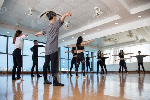 Preview: Group of dancers repeating after front woman