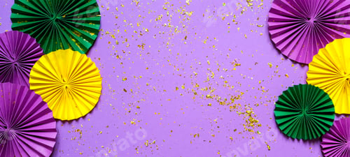 Preview: Mardi gras.Holidays mardi gras masquarade, venetian mask fan over purple background. view above,ma