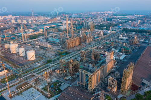 Preview: Aerial view of petrochemical oil refinery and sea in industrial engineering concept in Bangna