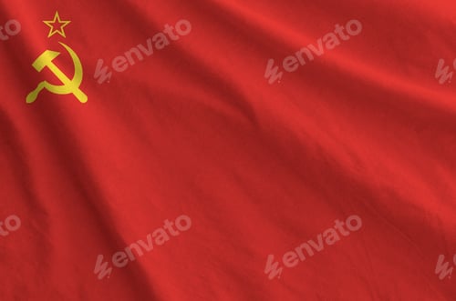 Preview: Soviet Union flag depicted on folded wavy fabric of old cloth