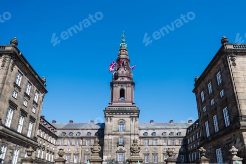 Preview: urban scene with historical Christiansborg Palace in copenhagen, denmark