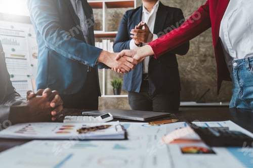 Preview: Business shaking hands. Successful businessmen handshaking after good deal. Finishing up meeting