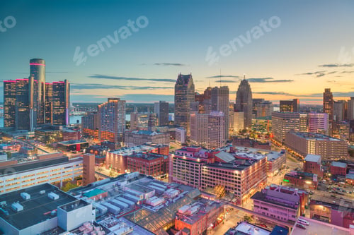 Preview: Detroit, Michigan, USA Downtown Skyline at Dusk