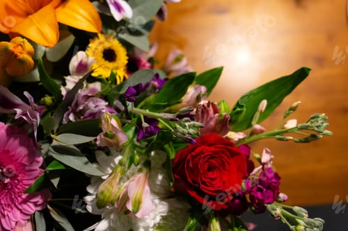 Preview: Still life. luxury spring flowers on a black background. color bloom. Low key photo