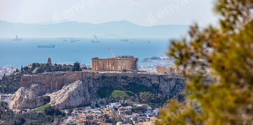 Preview: Athens, Greece. Acropolis and Parthenon temple, view from Lycabettus Hill.