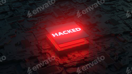 Preview: CPU vulnerability. 3D render. hacked processor concept