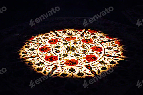 Preview: Handmade mosaic table top with an intricate floral pattern