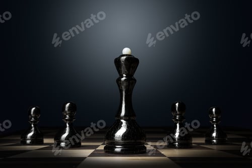 Preview: Chess board with figures on dark background