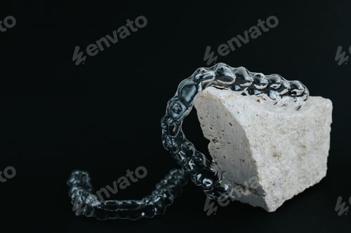 Preview: Transparent invisible dental aligners or braces applicable for an orthodontic dental treatment. N