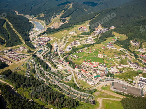 Preview: aerial view of bukovel in ukrainian carpathian mountains at summer time