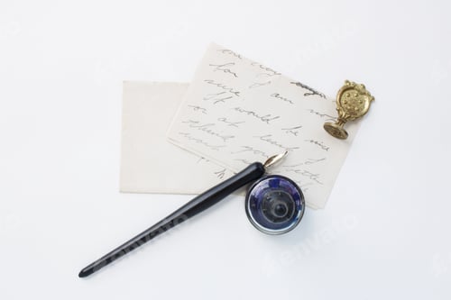 Preview: Vintage hand written letter with pen, ink and wax stamp