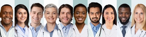 Preview: Collage Of Multiethnic Doctors And Medical Workers Portraits, Gray Backgrounds
