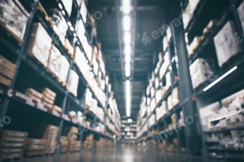 Preview: Blurry background of Warehouse inventory product stock for logistic background