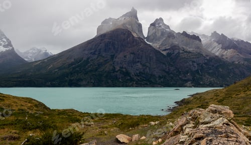 Preview: Panoramic view of Pehoe lake in Torres del Paine national park