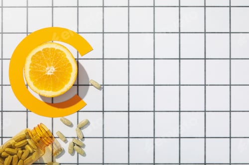 Preview: Bio-supplement vitamin C, in tablets on a light background.